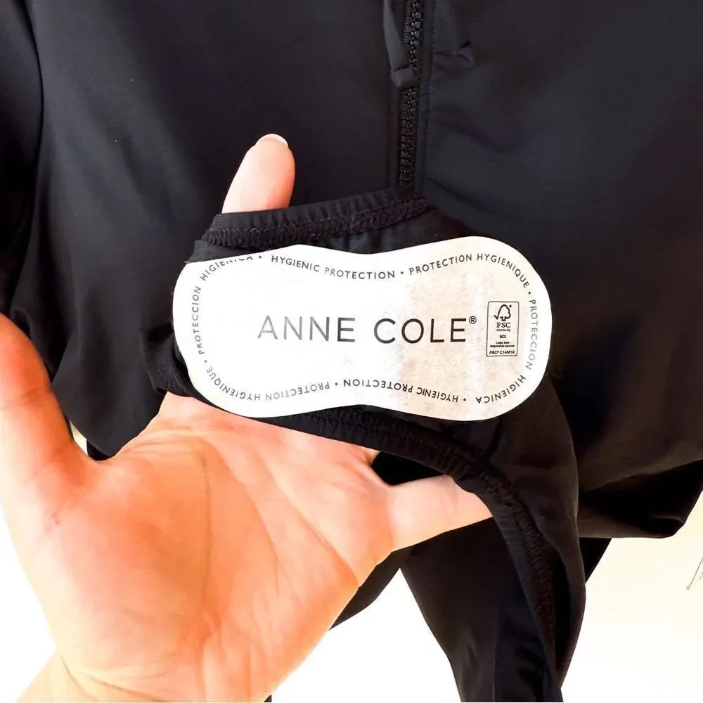 NWT Anne Cole Black Short Sleeve One Piece Live In Half Zip Rash Guard Swimsuit